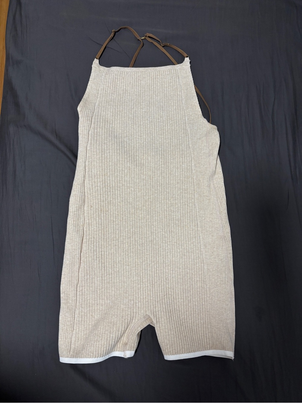 Jacquemus Nike Cream Ribbed Sleeveless Knit Jumpsuit with Brown Straps